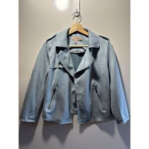 Philosophy Republic Ice Blue Faux Suede Moto Western Open Front Jacket Sz Small